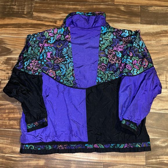 Vintage 90s Sports Accent Lined Floral Windbreaker Zip Jacket Womens Size Large - Picture 12 of 12